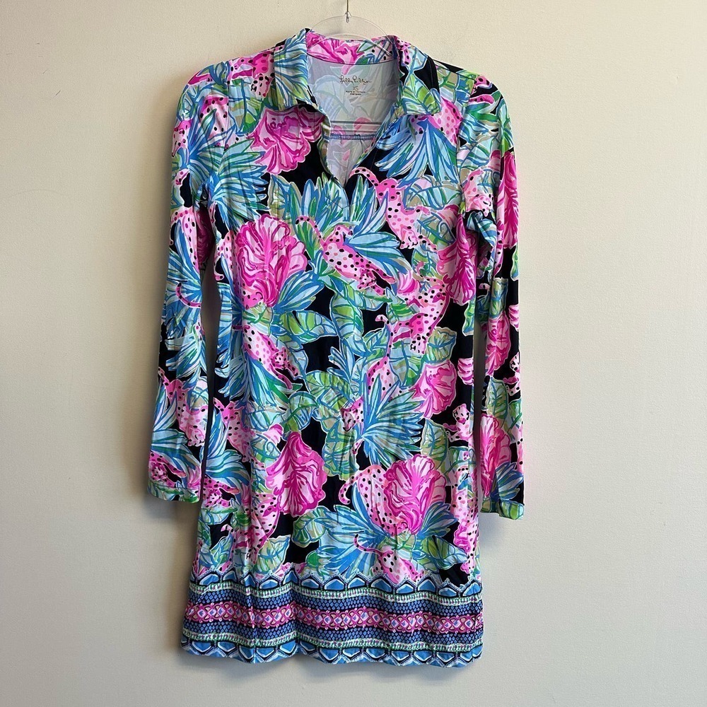 Lilly Pulitzer Andrienne Jaguar Jungle Long Sleeve UPF 50 Dress XS